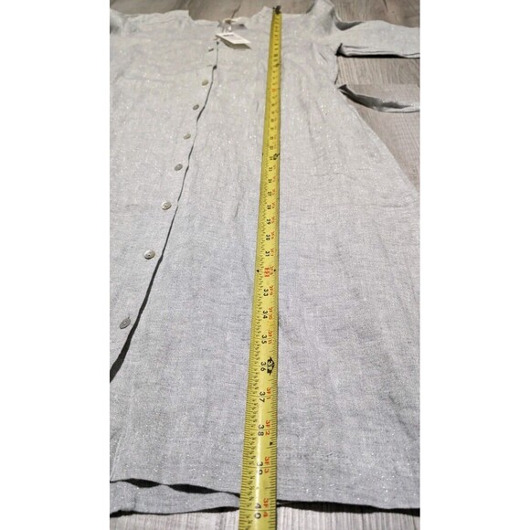 Eileen Fisher Dress Organic Linen Sparkle Gray Shirt Dress Midi Sz Medium Petite - Picture 13 of 14